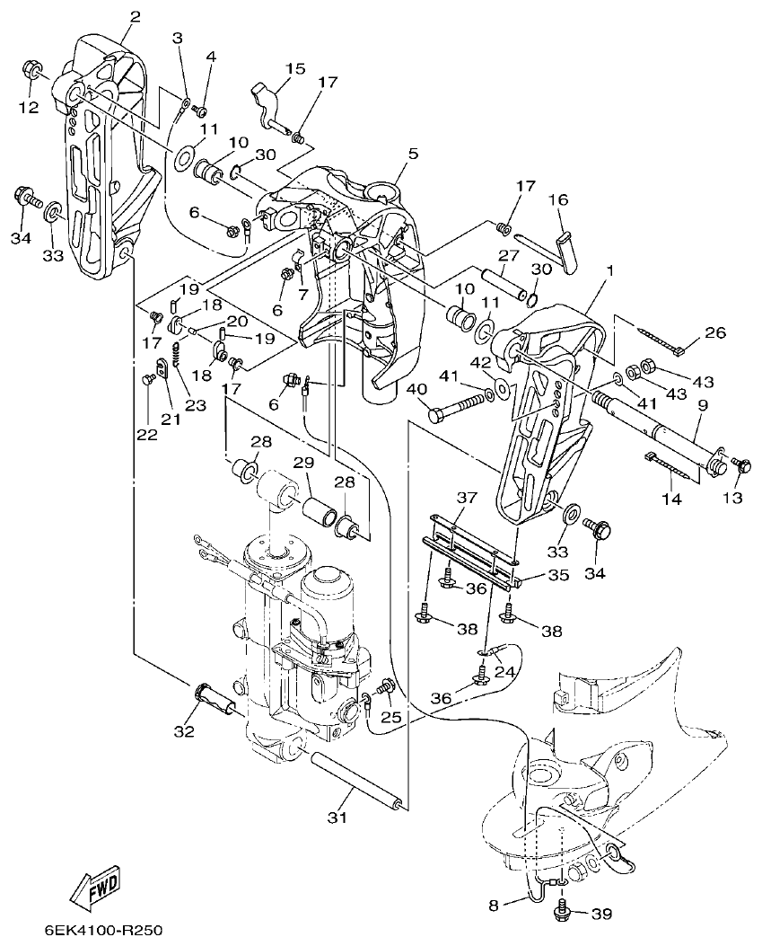 Yamaha F115B, FL115B, FL115BET BRACKET 1 parts diagram